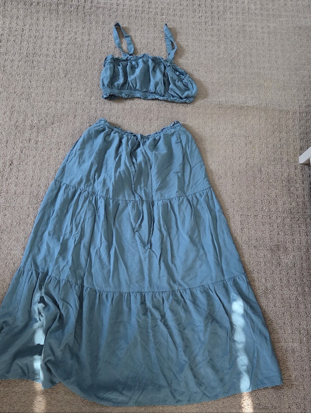 Light Blue Maxi Dress Set with Adjustable Straps